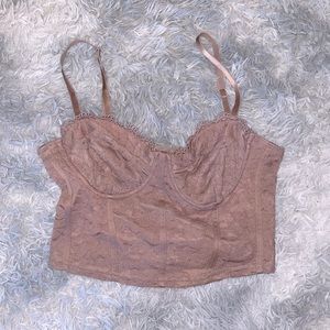 Nude Pink Lace Corset Crop Top